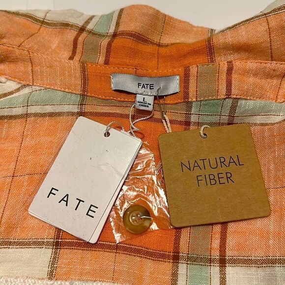 NEW Fate women’s plaid linen blend button down dress size L - Picture 7 of 9
